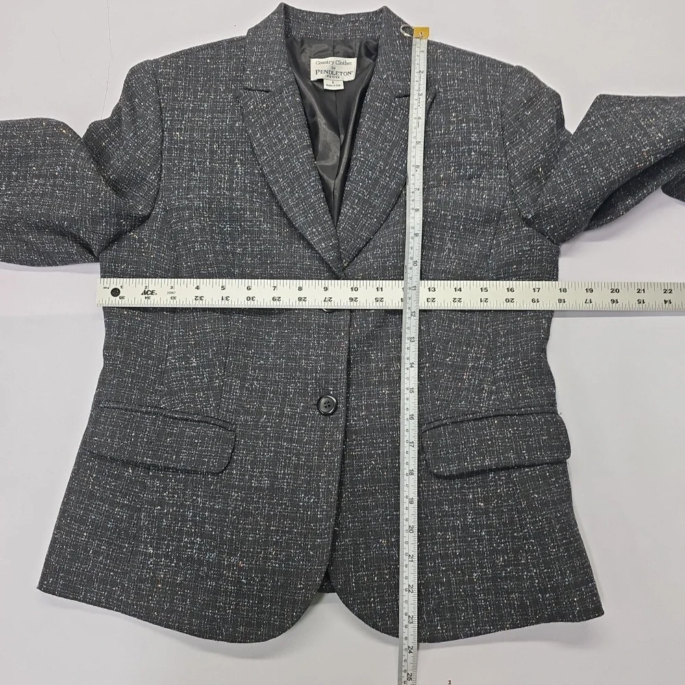 Pendleton Country Clothes Petite Blazer Jacket 8 Gray Wool Silk Tweed‎  USA